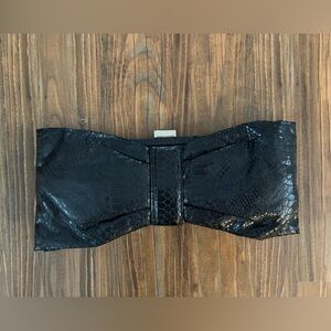 Aldo Black Faux Snakeskin Clutch with Silver Clasp